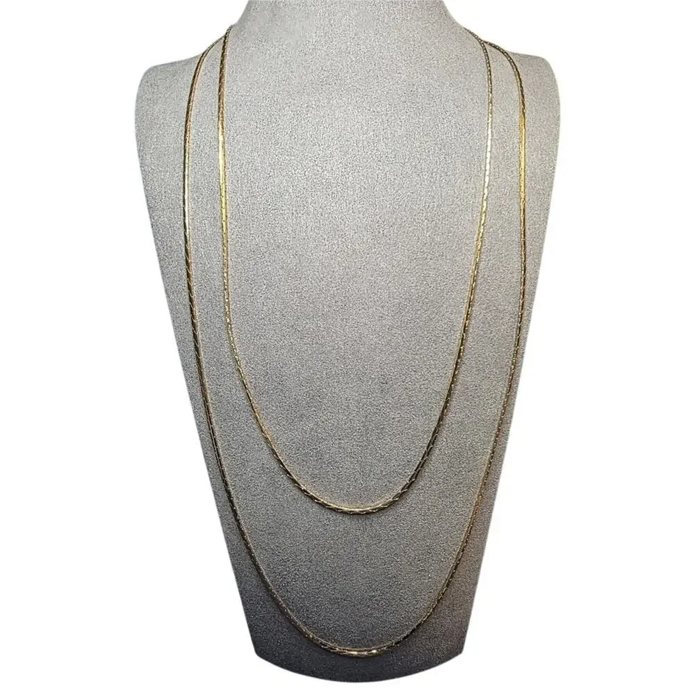 Sarah Coventry Double Chain Layered Necklace Long 24-26" Gold Tone 334 - Picture 3 of 9